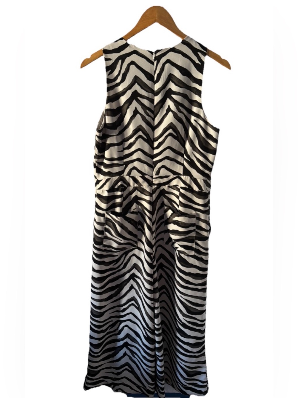 Banana Republic Sleeveless Zebra Print Wide Leg Cropped Jumpsuit 10 Black White - Picture 2 of 13